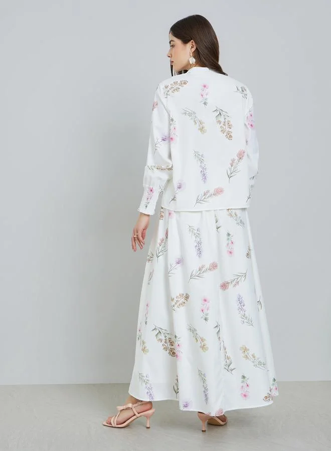 Styli  White Floral Print Top and Maxi Skirt Co-ords for Women | Best Price UAE